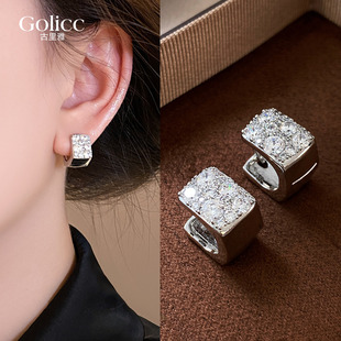 银色满钻方糖耳扣耳环女2026巨好看耳钉高级感轻奢耳饰方圆脸耳圈