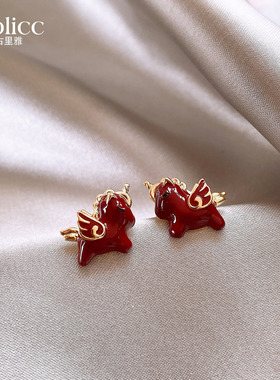 红色小马本命年耳钉女2025新款爆款高级感耳环轻奢气质马年耳饰品