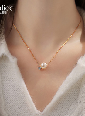 单颗珍珠吊坠项链高档高级感配饰