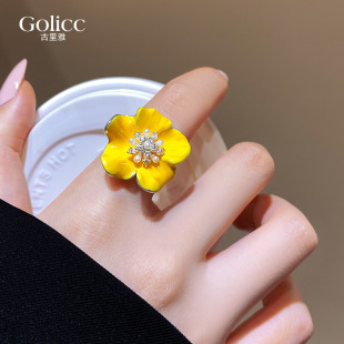 黄色花朵锆石珍珠食指戒指女2026新款爆款轻奢高级感巨好看的指环