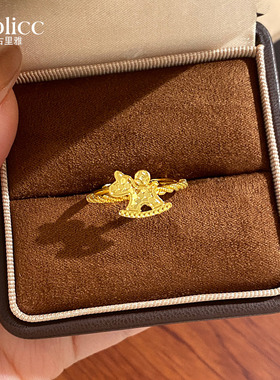 沙金碎碎冰小马钱币扭纹戒指轻奢