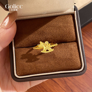 沙金碎碎冰小马钱币扭纹戒指女轻奢高级感指环小众设计本命年尾戒