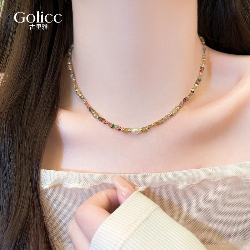 彩色珍珠串珠项链女款锁骨链高级感轻奢小众颈链2026新款脖子配饰