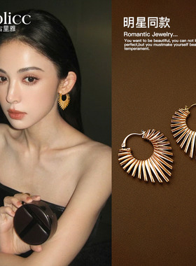 金色线条圈圈耳环女轻奢高级感耳钉2026新款爆款独特漂亮夸张耳饰