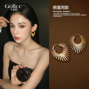 金色线条感耳环女轻奢高级感耳钉2025新款 超好看独特漂亮夸张耳饰