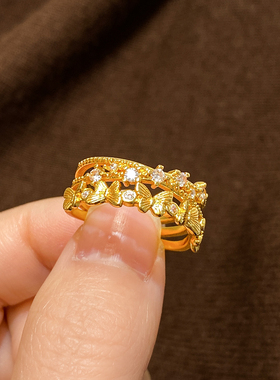 金色微镶蝴蝶开口戒指高级感指环