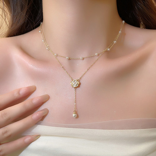 山茶花朵珍珠项链高级感轻奢小众