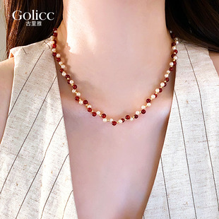 红色玛瑙珍珠串珠项链女2026新款长款毛衣链大气高档高级感配饰品