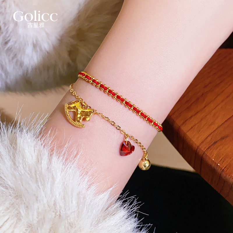 双层叠戴红绳碎碎冰小马爱心手链女2026新款闺蜜手饰轻奢小众精致,饰品/流行首饰/时尚饰品新,手链,淘宝优惠券,粉丝福利购,淘宝优惠卷