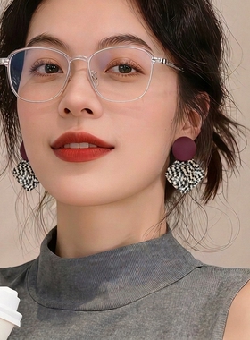 撞色菱形格纹耳环女高级感耳钉