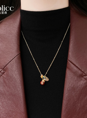 红色福袋钱币平安牌吊坠项链