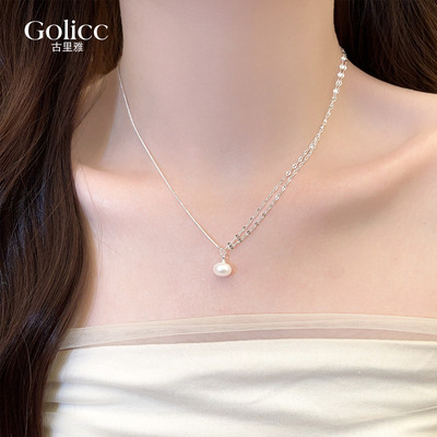 银色单颗珍珠吊坠项链锁骨链轻奢