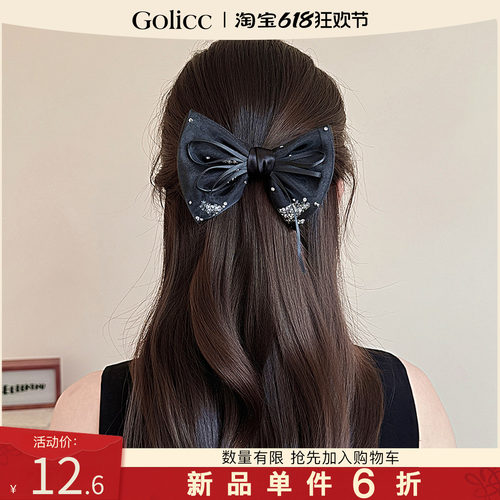 黑色蝴蝶结水钻弹簧夹高级感发卡