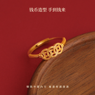 古法沙金钱币开口戒指女轻奢高级感尾戒2026新款爆款指环小众设计