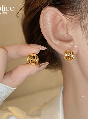 古里雅金色镂空圆形耳钉女2026新款爆款高级感气质大气耳环耳饰品