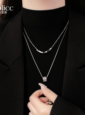 银色锆石双层小蛮腰方块串珠项链