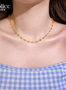 轻奢小众锁骨链多巴胺彩色锆石