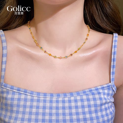 轻奢小众锁骨链多巴胺彩色锆石