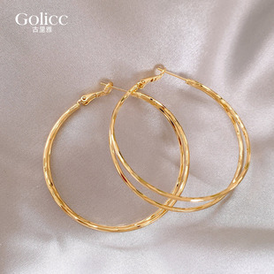 耳圈耳饰 金色双层大圈圈耳环女轻奢高级感气质大气耳钉适合圆脸