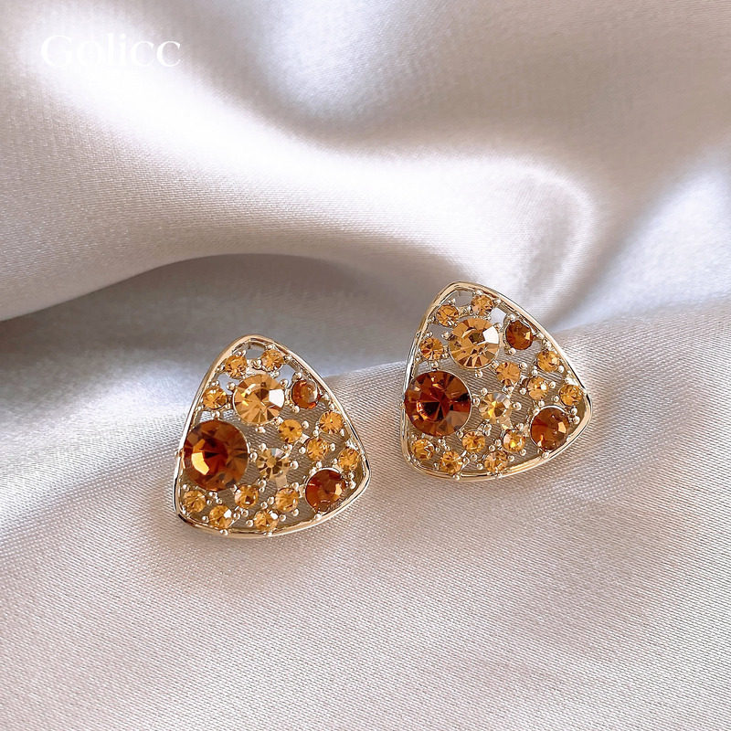 金色几何三角黄水晶耳环高级感