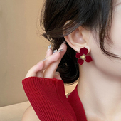 红色花朵大耳环女轻奢高级感气质大气耳钉2026新款 巨好看耳饰 爆款