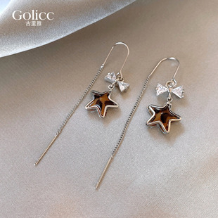 咖色豹纹星星珍珠耳线耳环女秋冬高级感轻奢耳钉夸张独特漂亮耳饰