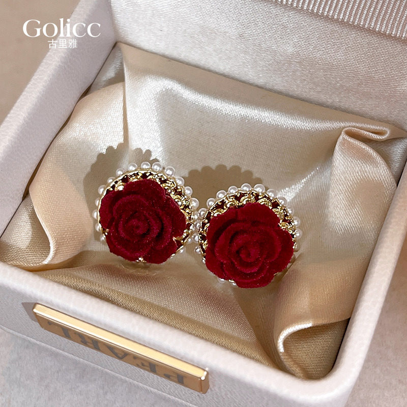 红色植绒珍珠耳钉女2026新款爆款高级感新年耳环适合冬天的耳饰,饰品/流行首饰/时尚饰品新,耳环,淘宝优惠券,粉丝福利购,淘宝优惠卷