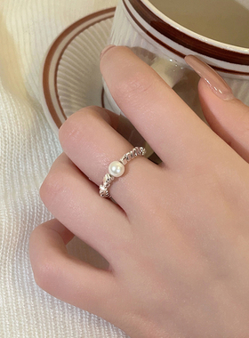 不规则碎银子珍珠戒指