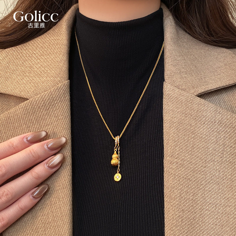 锆石圆环沙金葫芦钱币吊坠项链