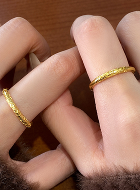 新中式卷草纹沙金戒指女款小众设计指环2026新款轻奢高级感食指戒