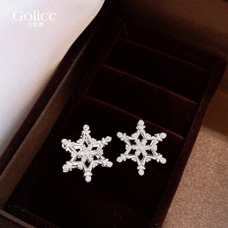 银色前后双雪花耳钉高级感耳饰