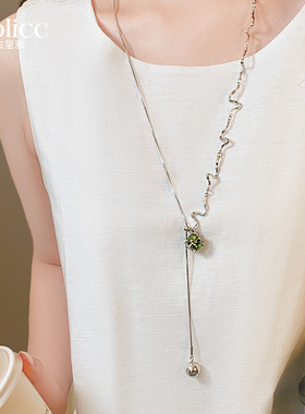 绿色方形锆石吊坠项链女可调节大小毛衣链2026新款高级感轻奢小众