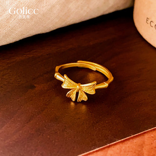 古法沙金蝴蝶结开口戒指女2026新款爆款小众指环轻奢高级感食指戒
