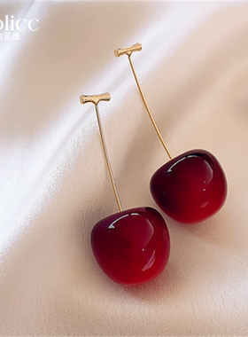 红色大樱桃耳环女2025新款爆款高级感轻奢耳坠车厘子耳饰气质耳钉