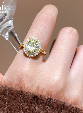 椭圆形珍珠锆石戒指高级感指环