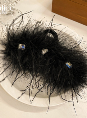 毛毛鲨鱼夹高级感大号黑羽毛抓夹2026新款发夹后脑勺头饰夹子发饰