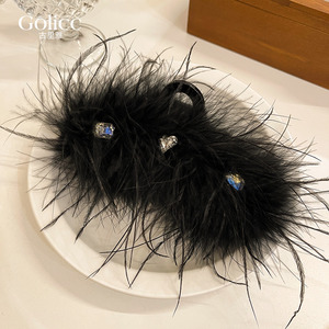 毛毛鲨鱼夹高级感大号黑羽毛抓夹2026新款发夹后脑勺头饰夹子发饰