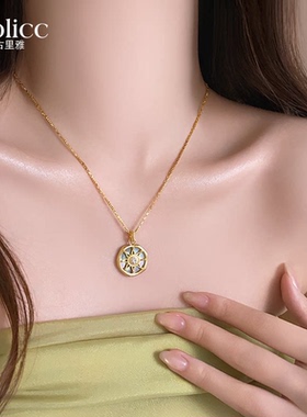 金色圆盘八芒星吊坠项链高级感