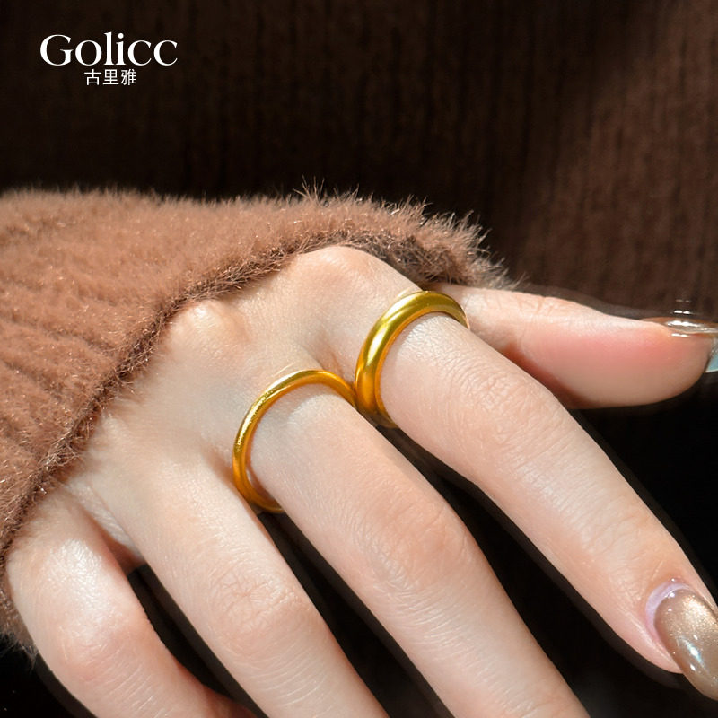 沙金素圈食指戒指轻奢高级感指环