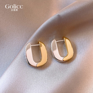 金色拼接银色U型耳扣耳环女高级感耳饰品秋冬耳钉2025巨好看耳圈