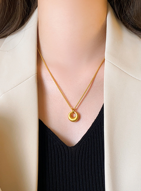 金色圆环吊坠项链轻奢高级感配饰