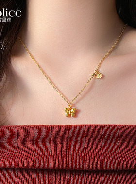 古法沙金蝴蝶吊坠项链高级感轻奢