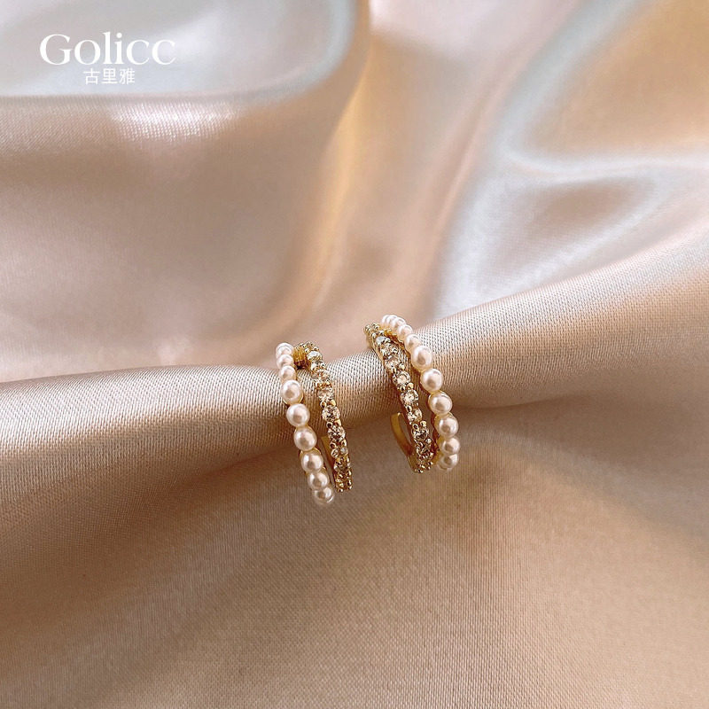 金色珍珠锆石双C圈耳环女高级感轻奢圈圈耳饰小众耳钉方圆脸耳圈,饰品/流行首饰/时尚饰品新,耳环,淘宝优惠券,粉丝福利购,淘宝优惠卷