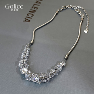 古里雅银色几何锆石项链女高级感轻奢小众配毛衣新年饰品2026新款