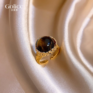 古里雅复古虎眼石指环女轻奢高级感小众设计开口戒指2026新款爆款