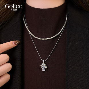 古里雅双层叠戴银色珍珠篮子吊坠项链女2026新款冬天配毛衣的首饰