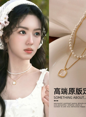 双层叠戴小米珍珠项链高级感饰品