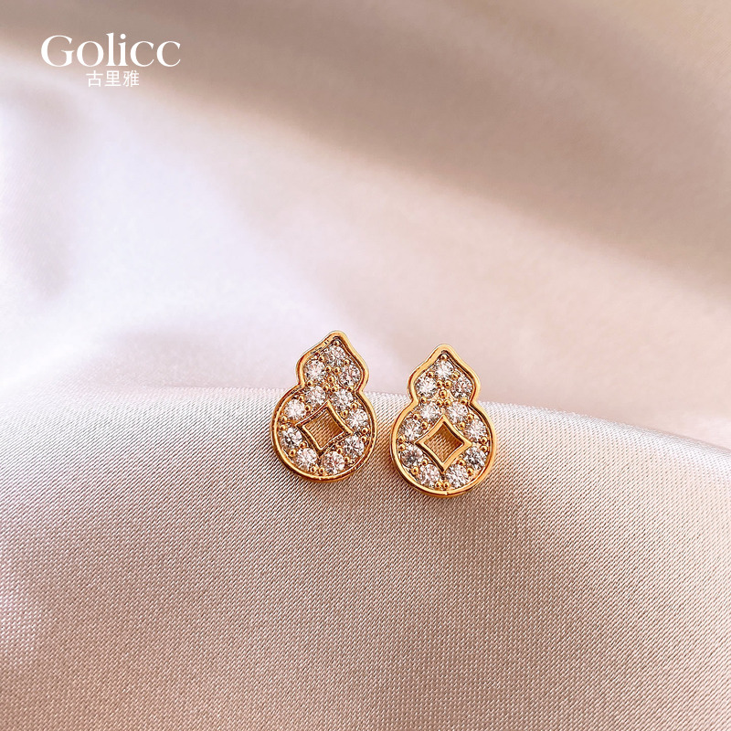 金色锆石葫芦耳钉高级感耳饰