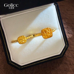 2026新款爆款沙金拉丝方糖戒指旺财女轻奢高级感指环设计小众尾戒