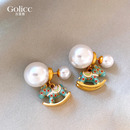 珐琅珍珠小马耳钉女轻奢高级感气质大气耳环2025新款 本命新年耳饰